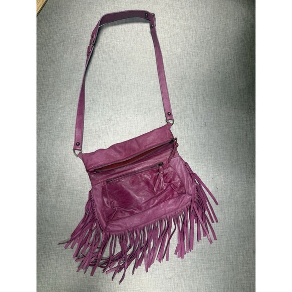 Las Pepas Pink Fringe Bullhode Leather Shoulder Bag Crossbody Festival Boho Purs - Picture 1 of 7